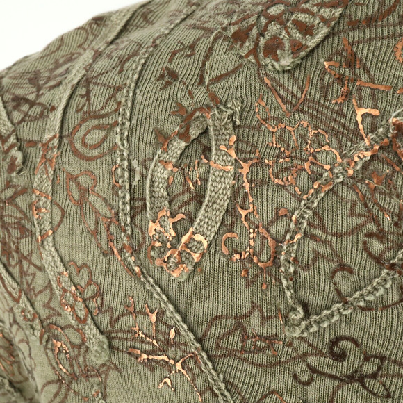 Chicos Sweater 1 Womens Medium 8 Green Full Zip Copper Metallic Stretch Knit - Picture 7 of 16